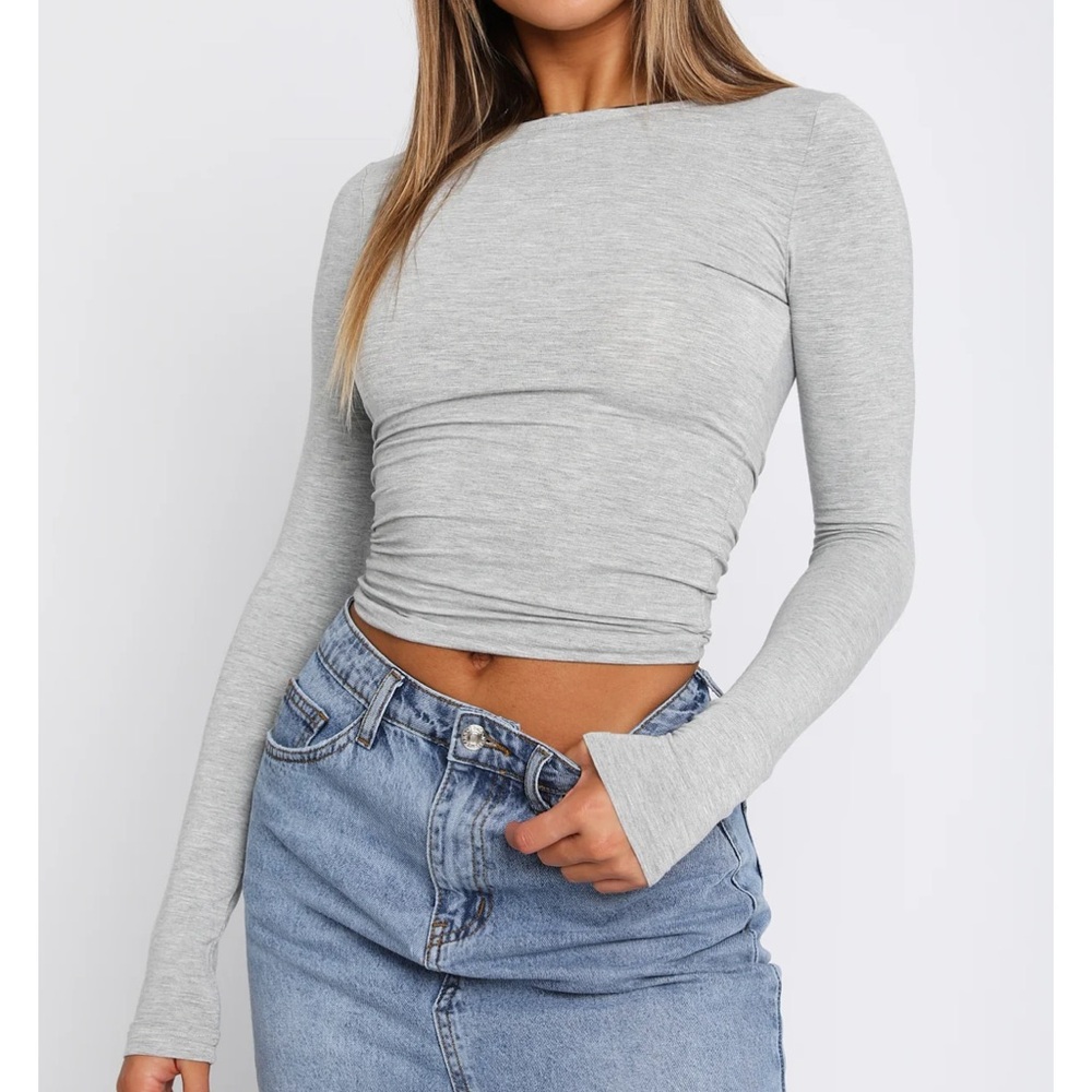 White Fox Boutique Only For Tonight Long Sleeve Top Grey Marle Size Small
